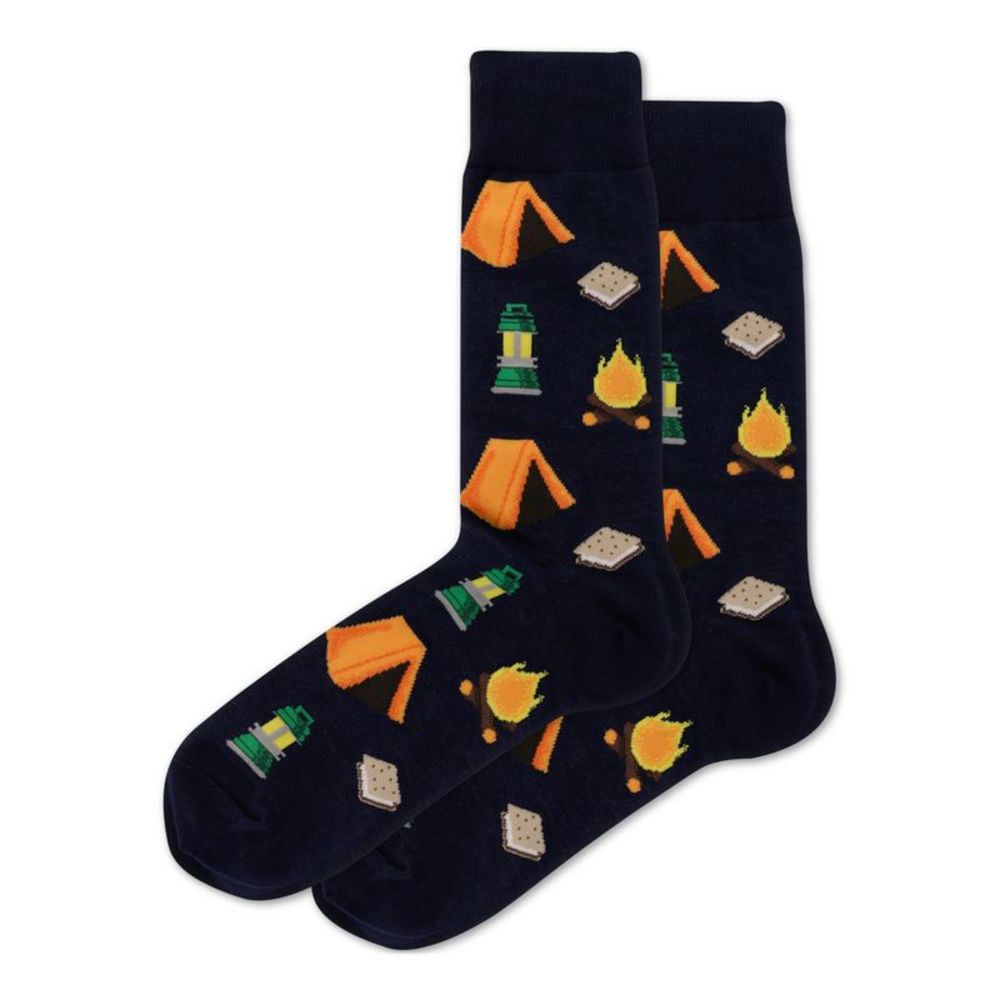 HOTSOX Mens Navy Novelty Print Camping Motif Camping Novelty Crew Socks 6-12.5